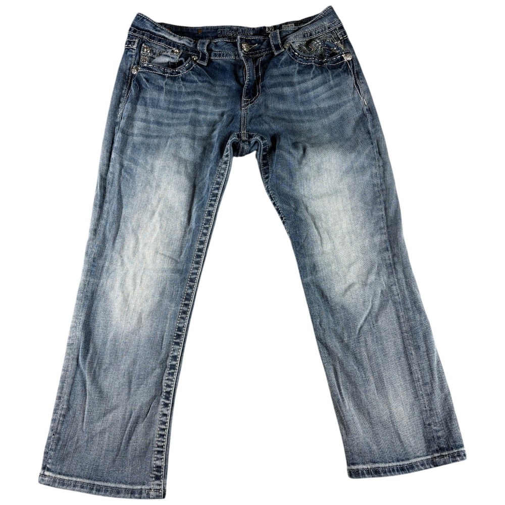 Miss Me Signature Cropped Jeans Womens 32 Blue Light Washed Y2K Midrise Stretch